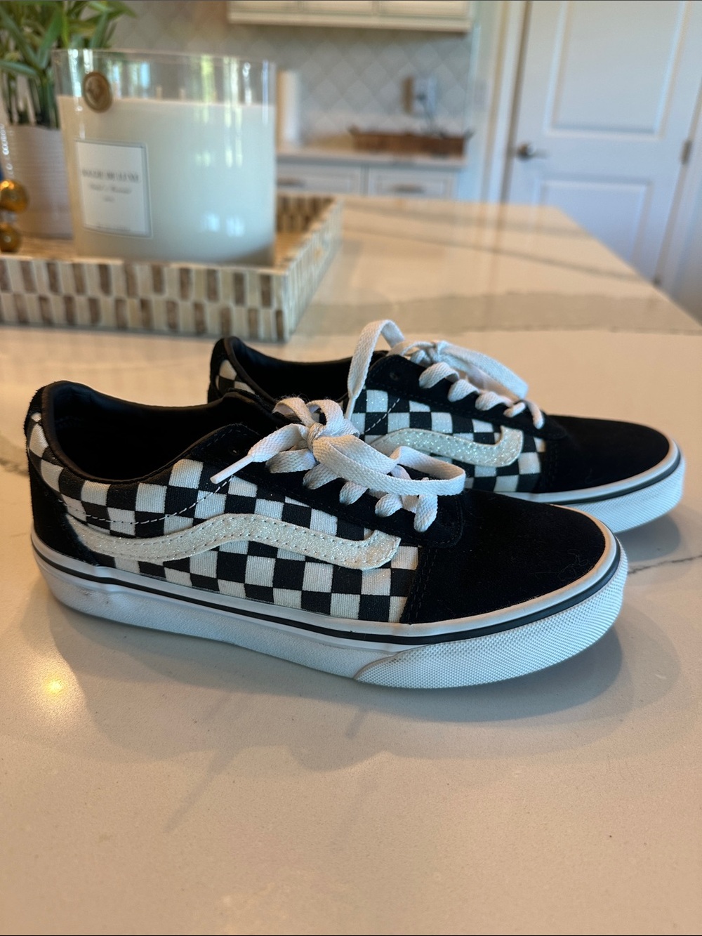 Vans Kids Black & White Checkerboard Skate Sneakers